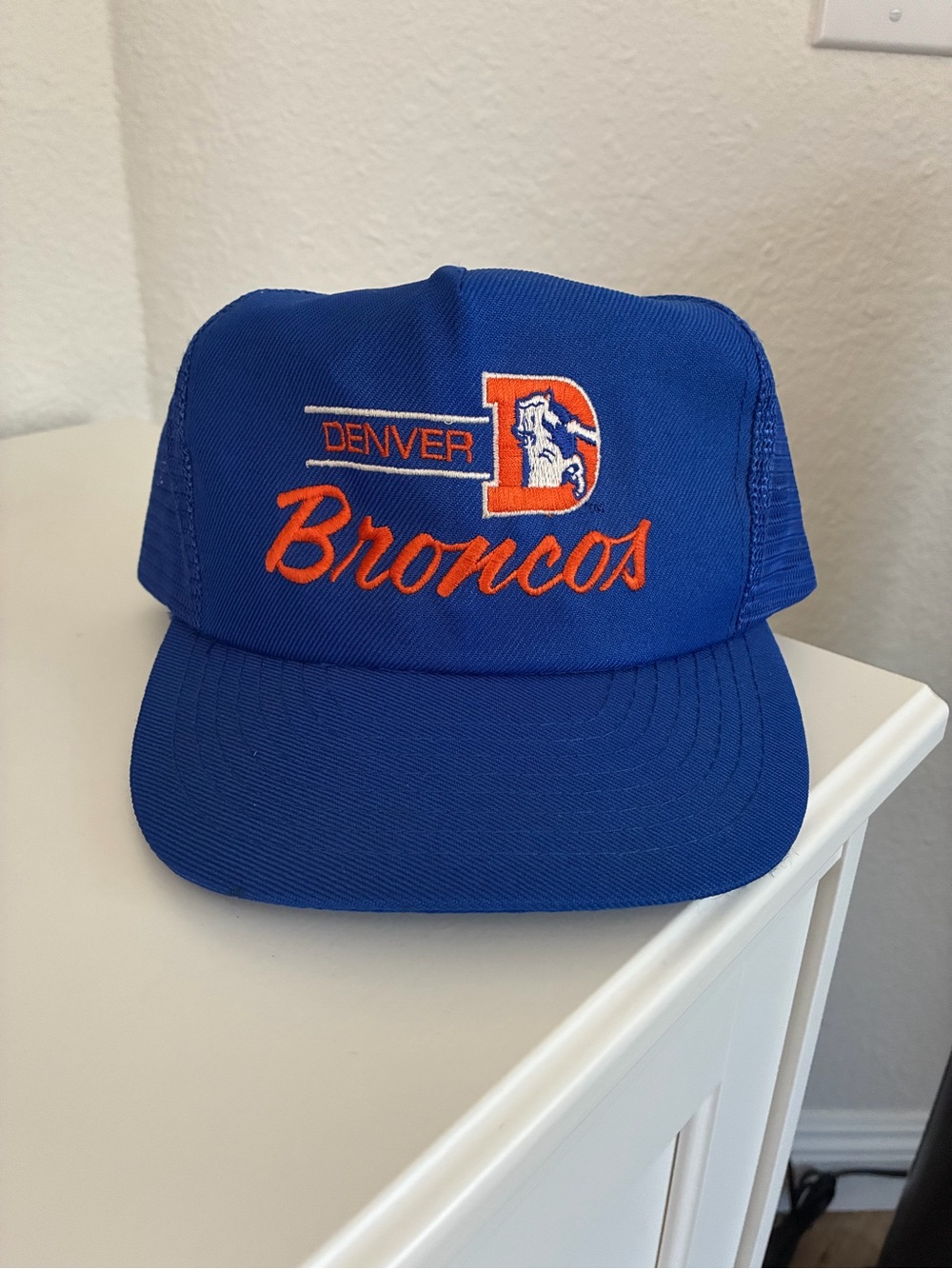 Denver Broncos Vintage Annco Script Logo Trucker Hat - Royal Blue & Orange